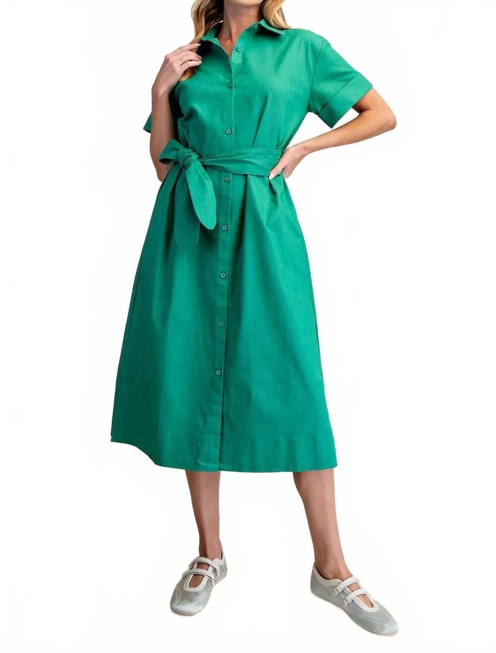 NEW GLAM timeless tie-waist midi dress in green